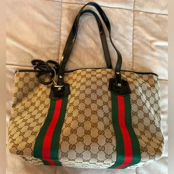 GUCCI Jolie Web Sherry Line Tote Bag GG Canvas Enamel Charms 211975 AUTH… - Picture 2 of 16